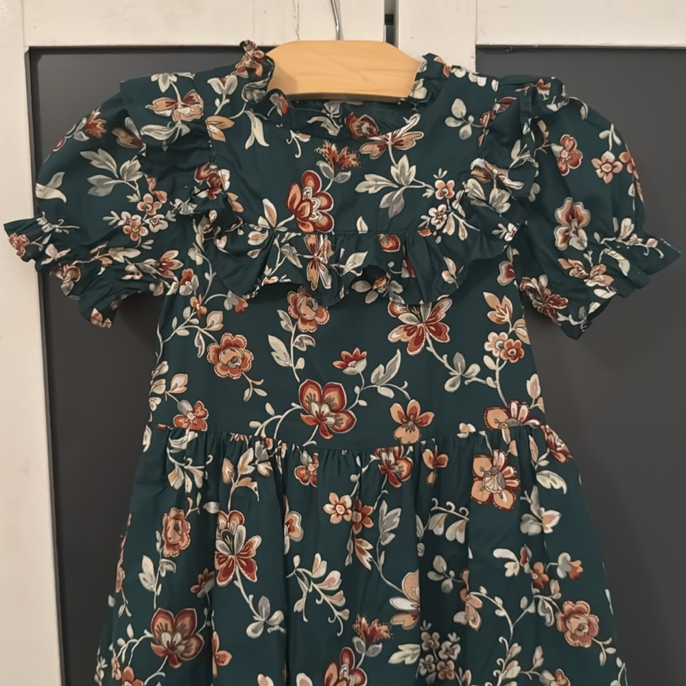 Janie & Jack 6T Floral Green Girls Dress - Picture 2 of 9